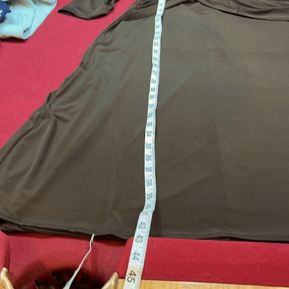 XL BROWN WRAP top DRESS FLATTERING stretchy knit wide neck midi 3/4 Slv slinky - Picture 5 of 14